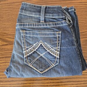 Women's Ariat Dark Blue Bootcut Jeans with White & Tan Embroidery Size 29s